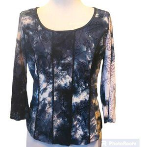 Dressbarn Navy/White Paisley Print 3/4 Sleeve Top - Size Medium